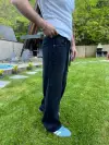 Baggy Kalıp Kemerli Siyah Kot Pantolon