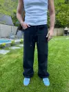 Baggy Kalıp Kemerli Siyah Kot Pantolon