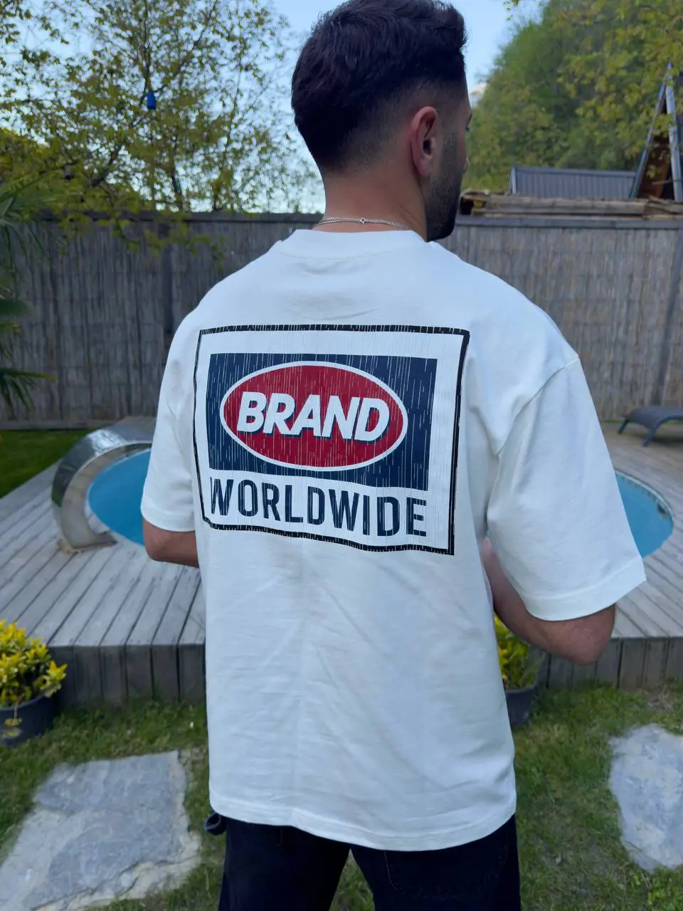 Beyaz Oversize Baskılı Tshirt