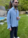 Mavi Beyaz Çizgili Oversize Gömlek