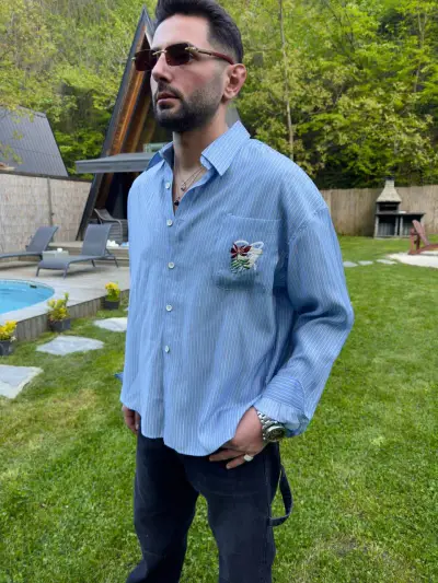 Mavi Beyaz Çizgili Oversize Gömlek