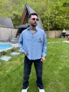 Mavi Beyaz Çizgili Oversize Gömlek