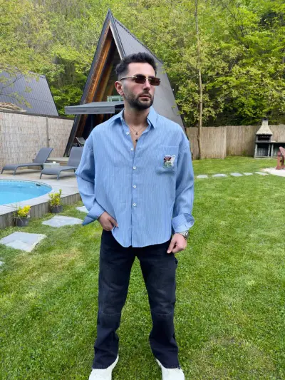 Mavi Beyaz Çizgili Oversize Gömlek