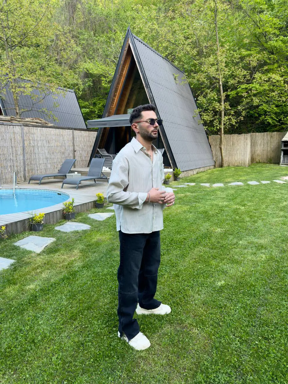 Bej Beyaz Çizgili Oversize Gömlek