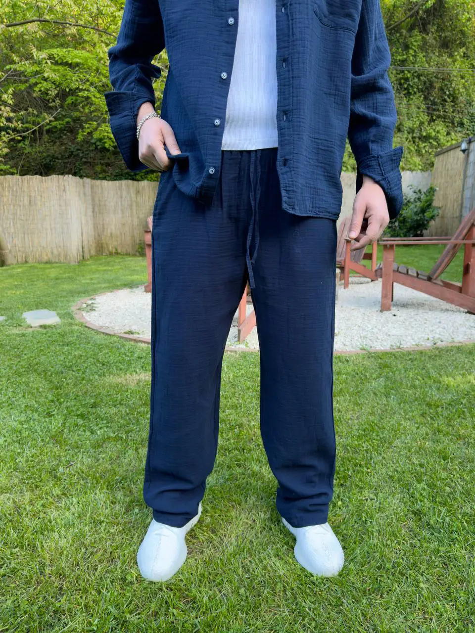 Lacivert Müslin Kumaş Gömlek Pantolon Takım
