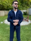 Lacivert Müslin Kumaş Gömlek Pantolon Takım