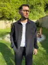 Siyah Müslin Kumaş Gömlek Pantolon Takım