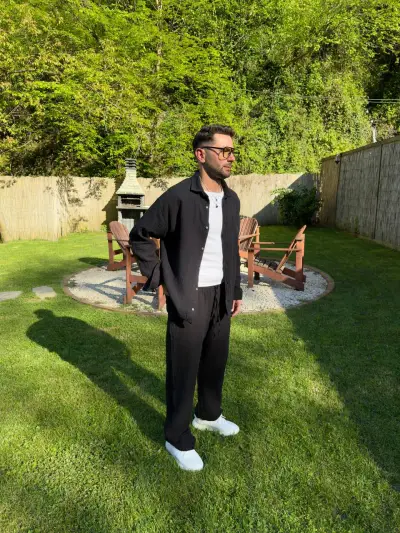 Siyah Müslin Kumaş Gömlek Pantolon Takım