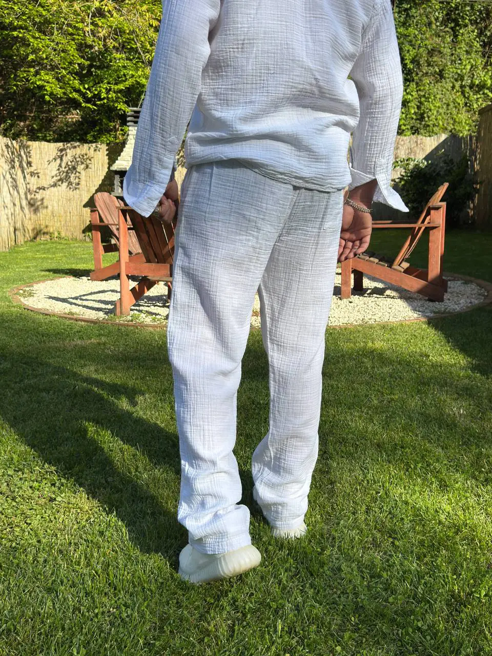 Beyaz Müslin Kumaş Gömlek Pantolon Takım
