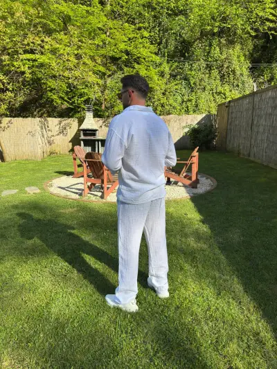 Beyaz Müslin Kumaş Gömlek Pantolon Takım