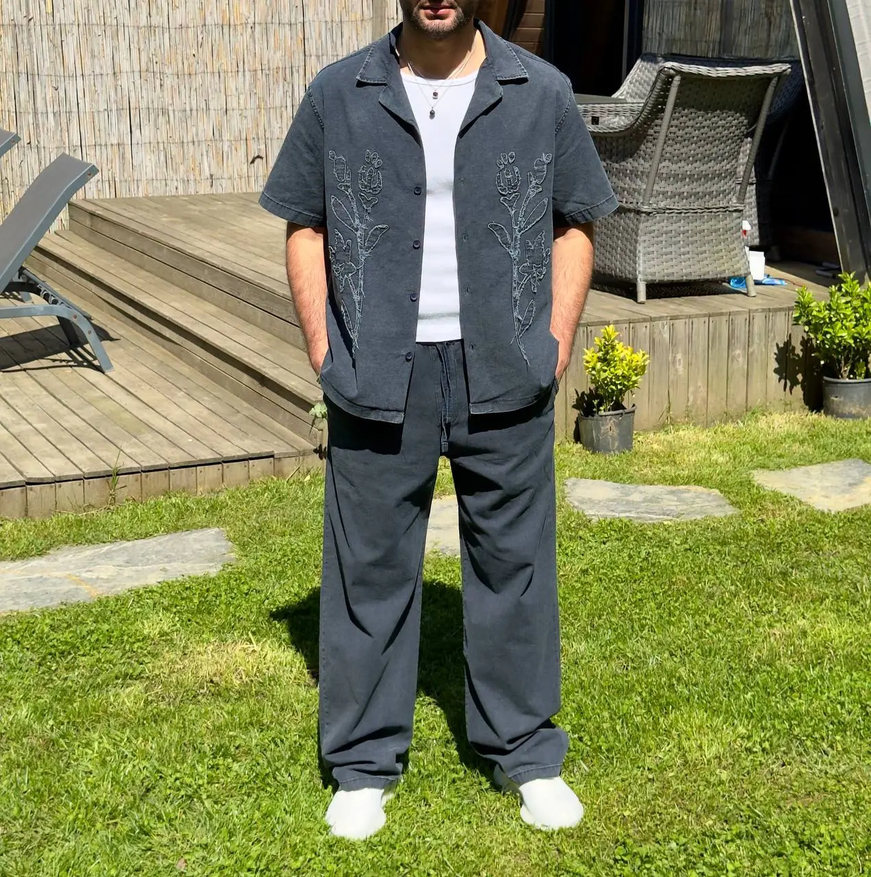 Antrasit Nakış Detaylı Gömlek