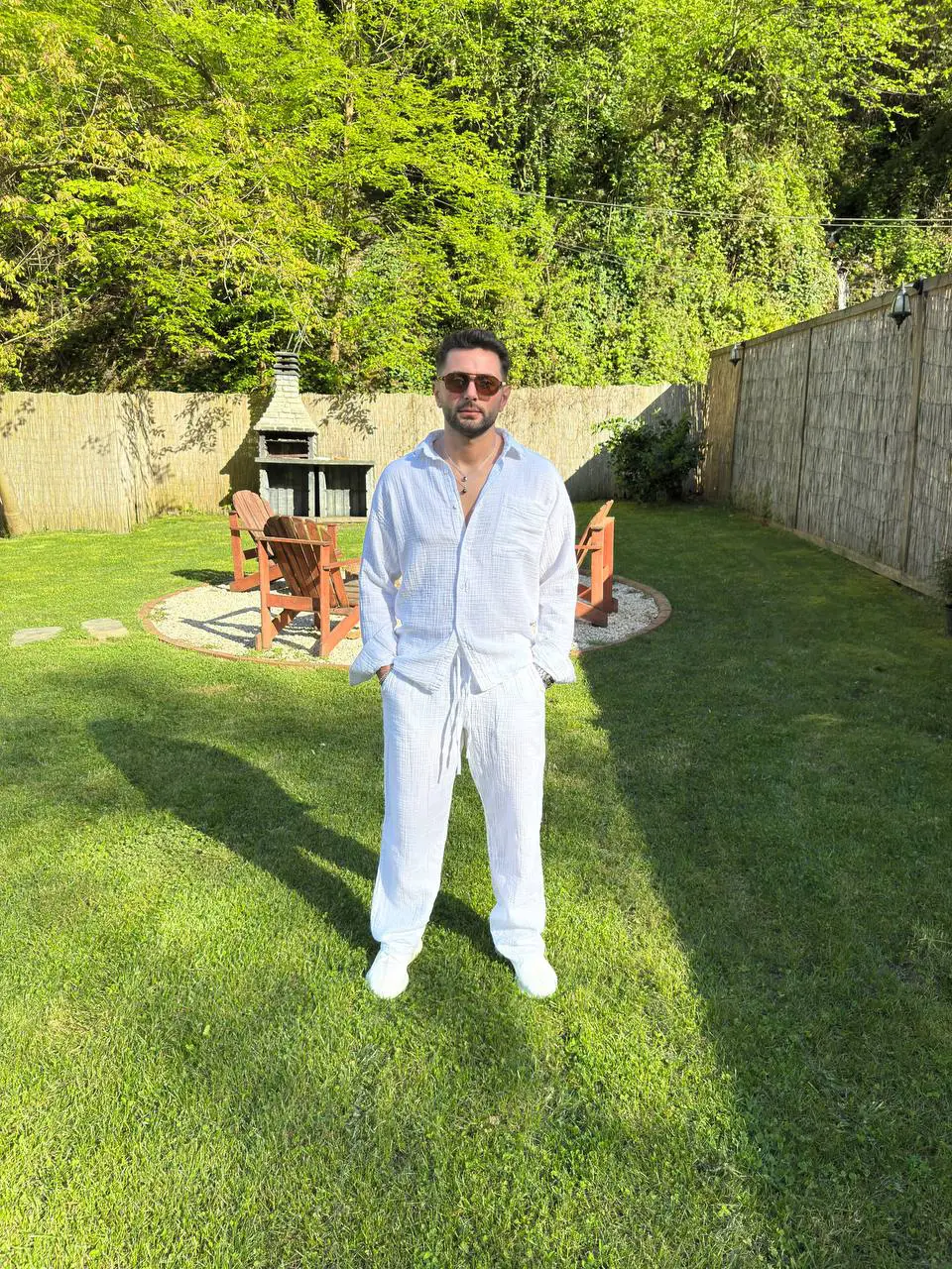 Beyaz Müslin Kumaş Gömlek Pantolon Takım