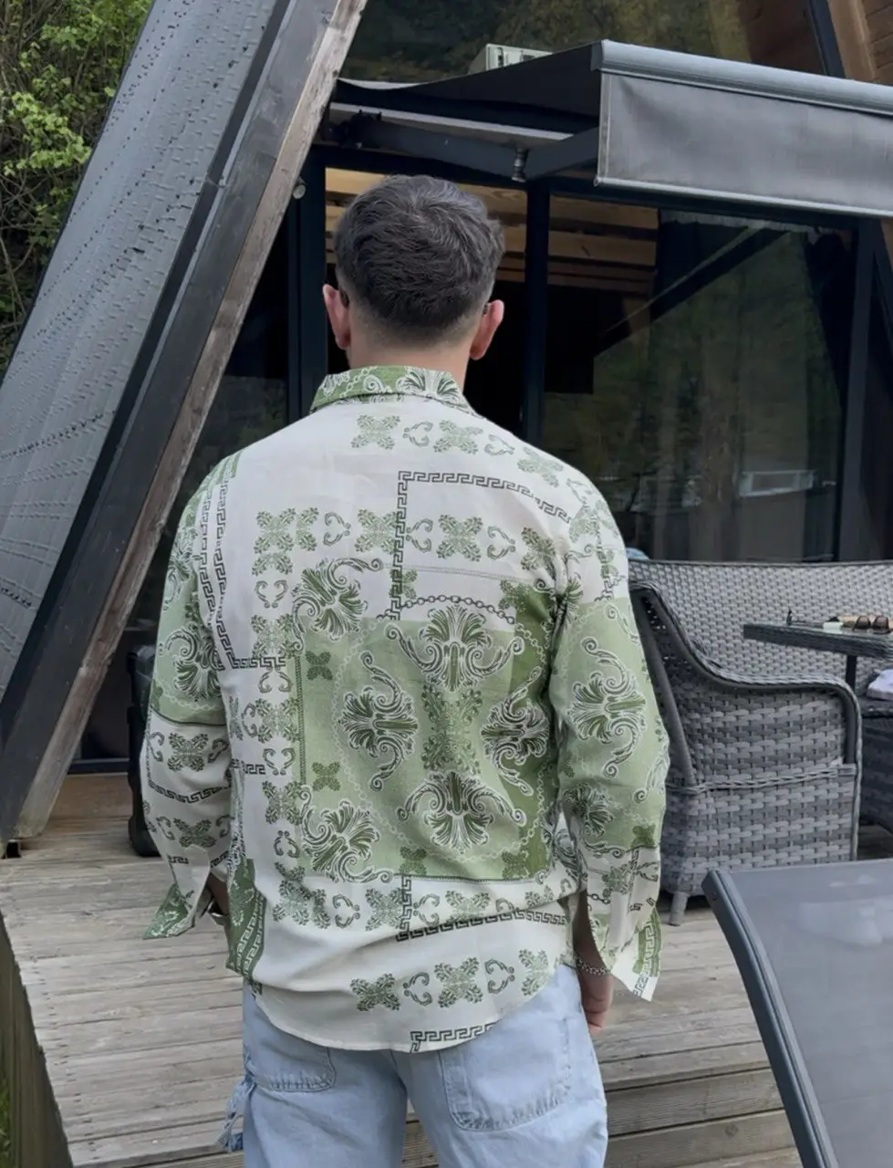 Yeşil Desenli Oversize Gömlek